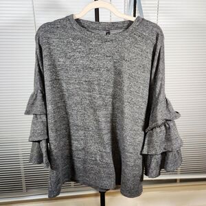 Massini‎ $45 XL Gray Heather Marble Pullover Ruffle Sleeve Stretch Knit Top
